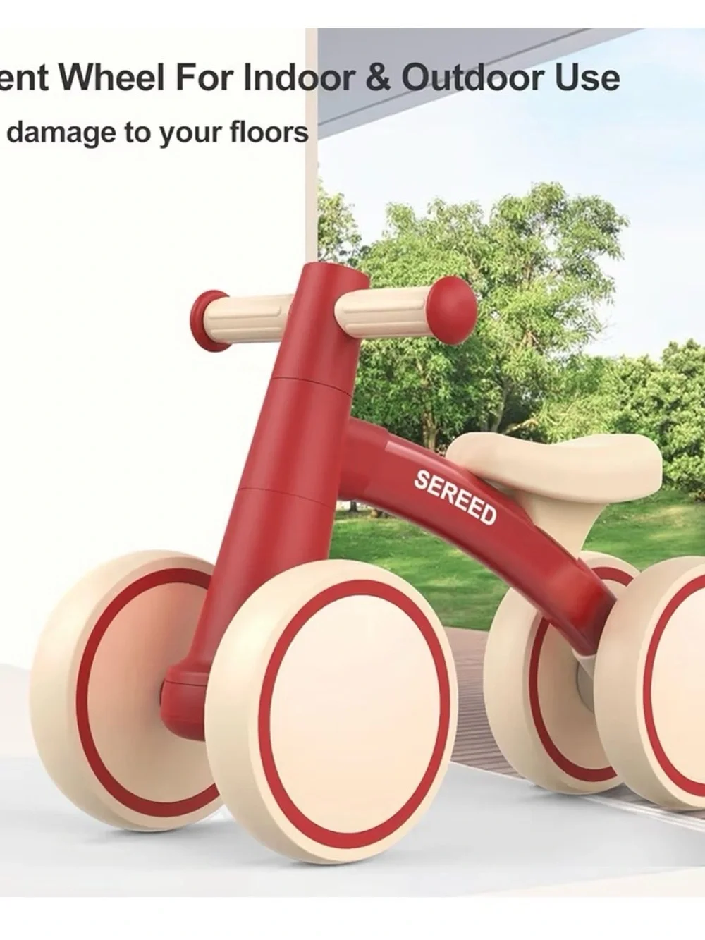 New in the Box Sereed Baby Balance Bike - Natural Kraft Brown and Red